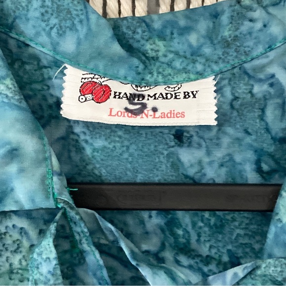 Blue Batik Style Handmade Women's Sleeveless Renaissance Tunic V Neck Tie Up - Picture 11 of 13